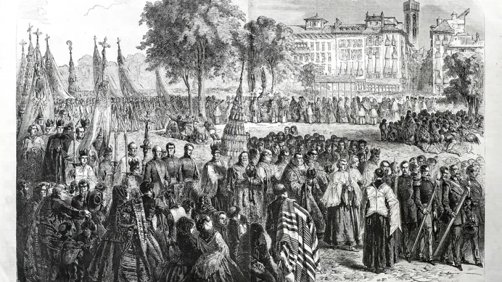 Un grabado de la procesión del 12 de octubre de 1856