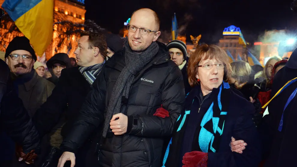 Catherine Ashton junto al líder de la oposición ucraniana
