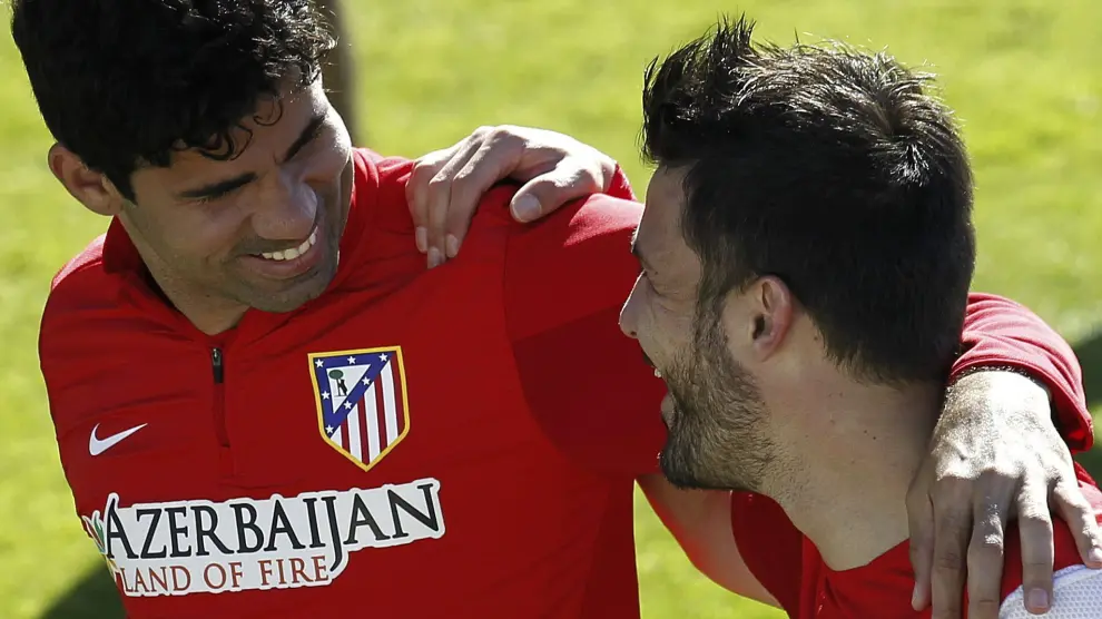 Costa y Villa, en el entrenamiento del Atlético