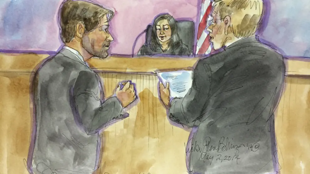 Dibujo de los abogados de Apple y Samsung, durante el juicio