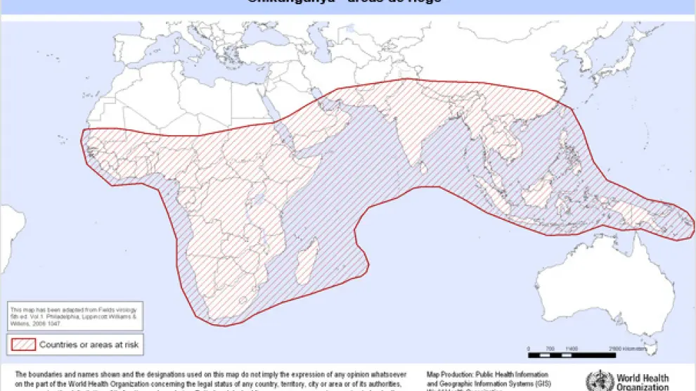 La fiebre chikungunya se ha detectado en casi 40 países de Asia, África, Europa y las Américas.