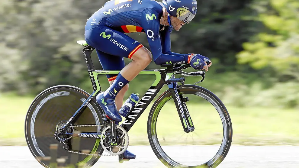El ciclista Alejandro Valverde (Movistar), en la contrarreloj de ayer.