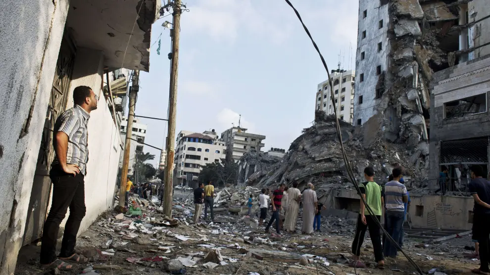 Torre derruida en Gaza