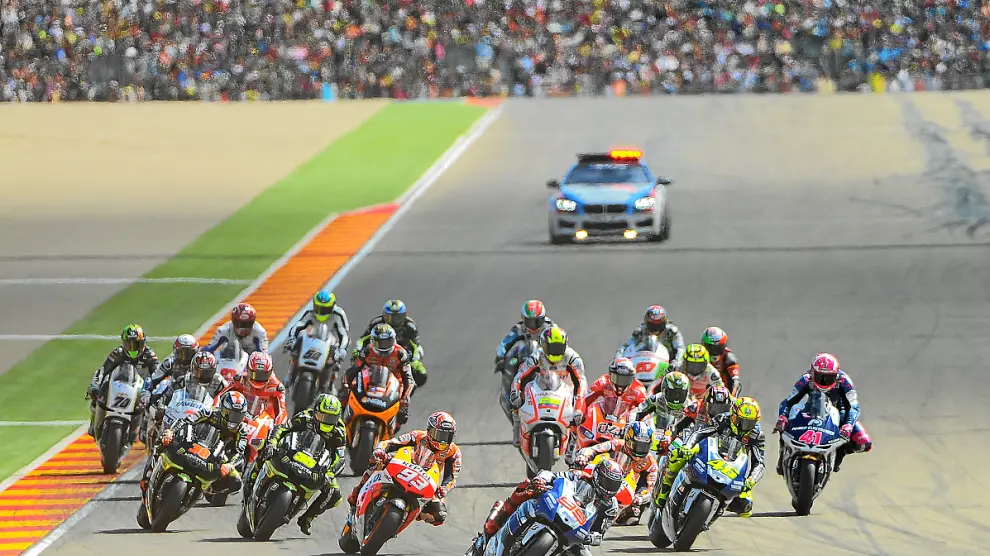 Salida de la carrera del Moto GP del pasado Gran Premio de Aragón en Motorland, imagen de archivo.