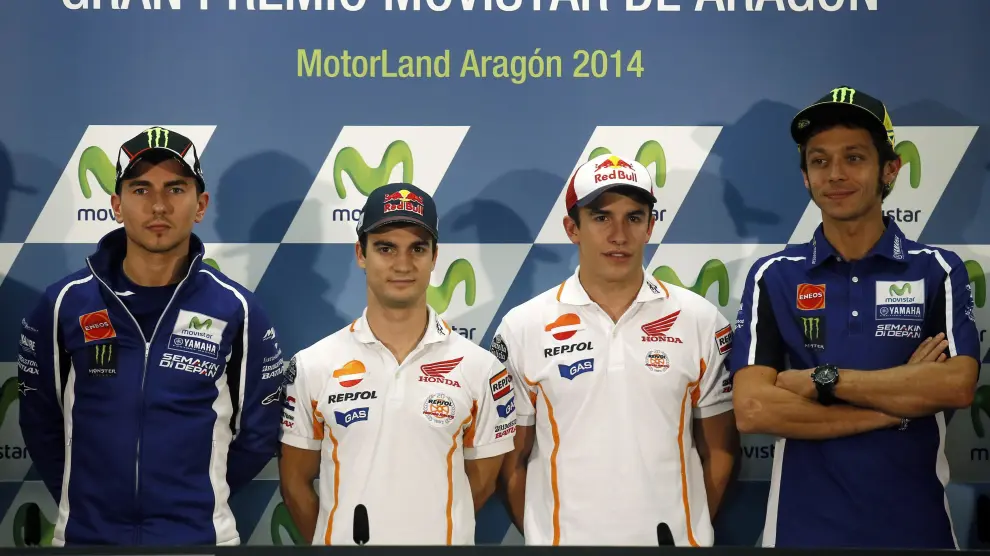 Lorenzo, Pedrosa, Márquez y Rossi en rueda de prensa