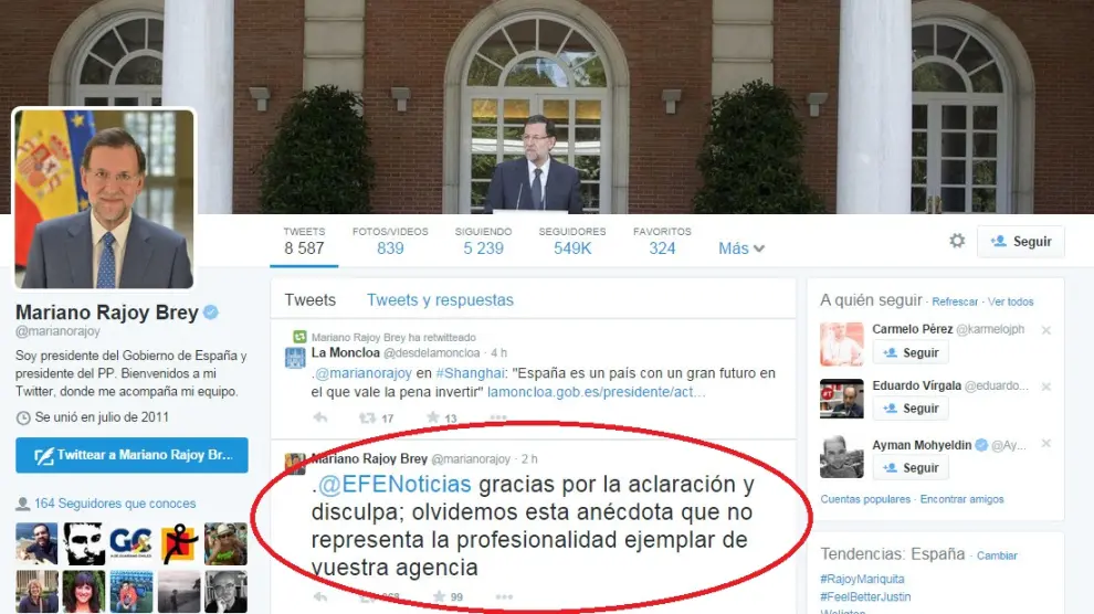 Rajoy disculpa a la Agencia EFE