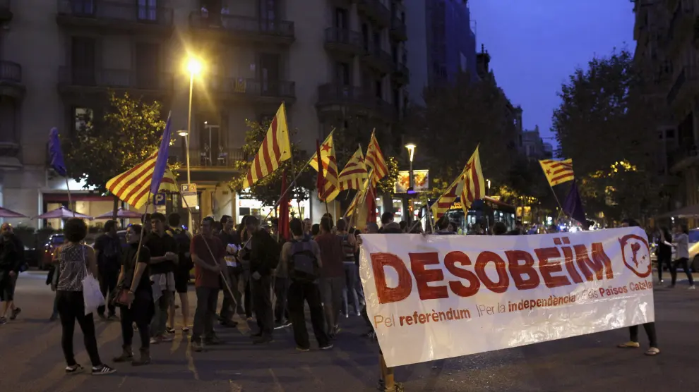 Imagen de la protesta de este lunes en Barcelona