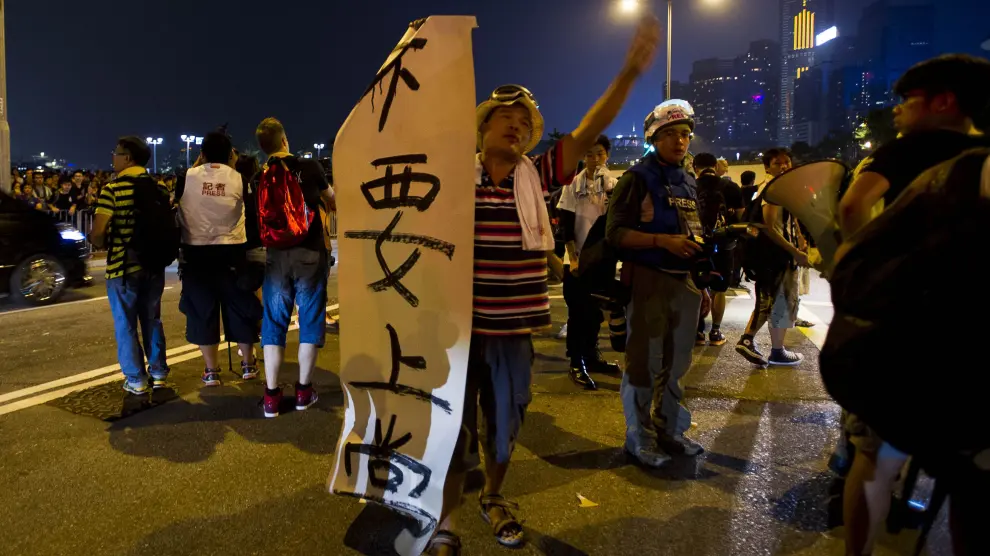 Manifestantes en el centro de Hong Kong