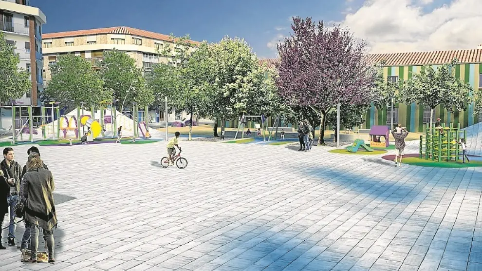 La plaza quedará integrada con la calle de Cervantes y con la explanada exterior del centro empresarial y sindical.