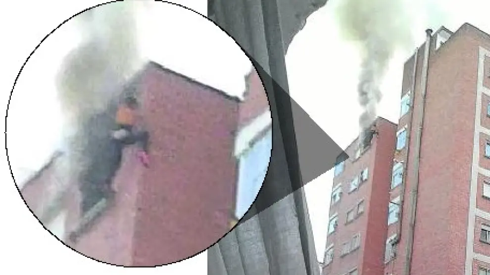 Una oscense de 46 años se salva de un incendio al colgarse de un cable de la fachada en un 10º piso