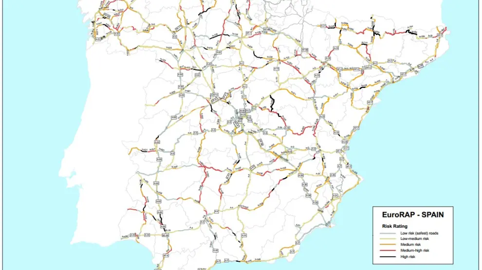 Mapa de los tramos de carretera más peligrosos del país