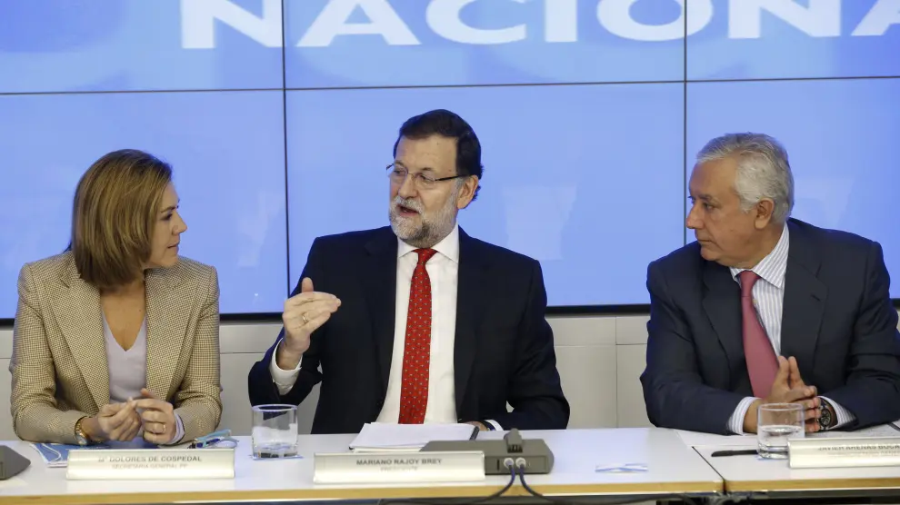 Cospedal, Rajoy y Arenas en reunión de este lunes