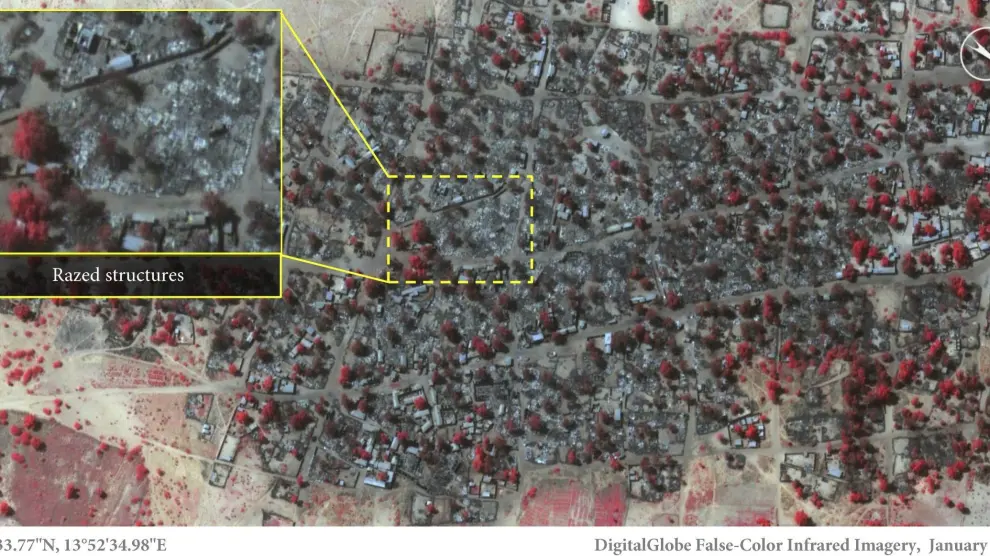 Imágenes por satélite muestran la destrucción causada por Boko Haram en Baga y Doro Gowon