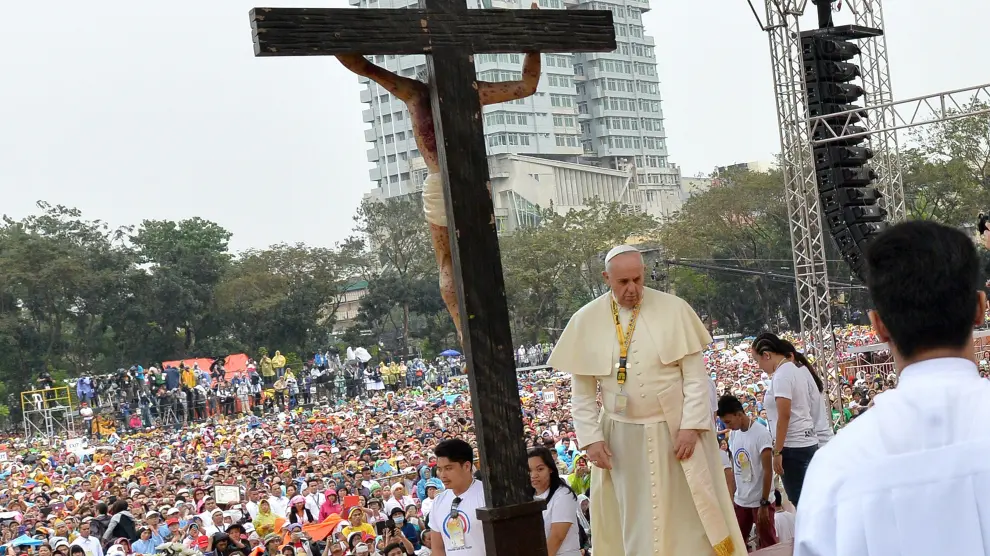 El Papa, durante la ceremonia en la Universidad de Manila