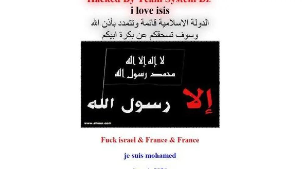 Una web hackeada con mensajes 'yihadistas'.