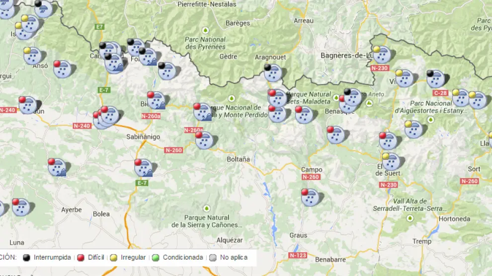 Mapa de archivo del temporal en Huesca