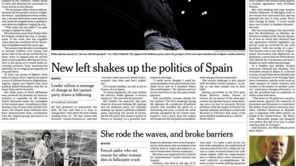 Portada del New York Times con Pablo Iglesias