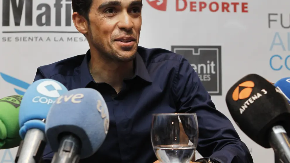 Alberto Contador en la presentación este lunes en Zaragoza
