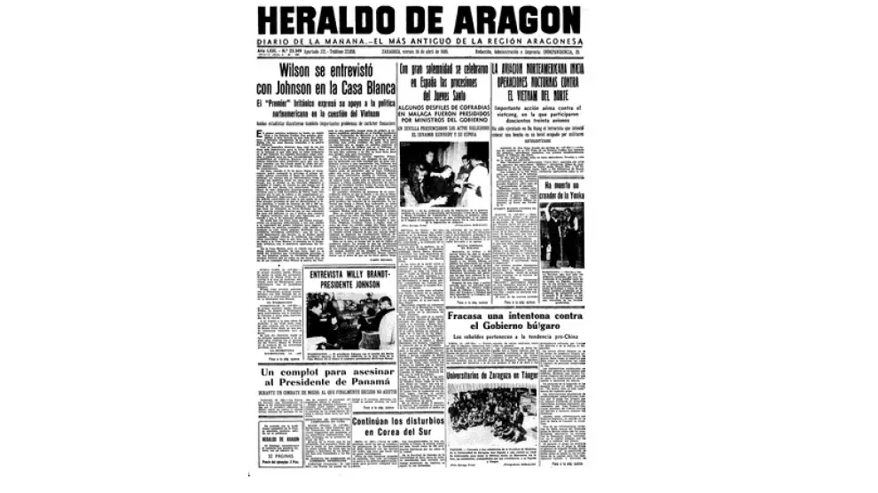 Portada de HERALDO el día 16 de abril de 1965