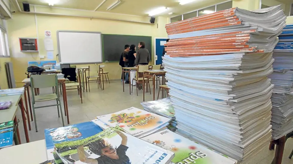 Libros de texto en un colegio de Soria.