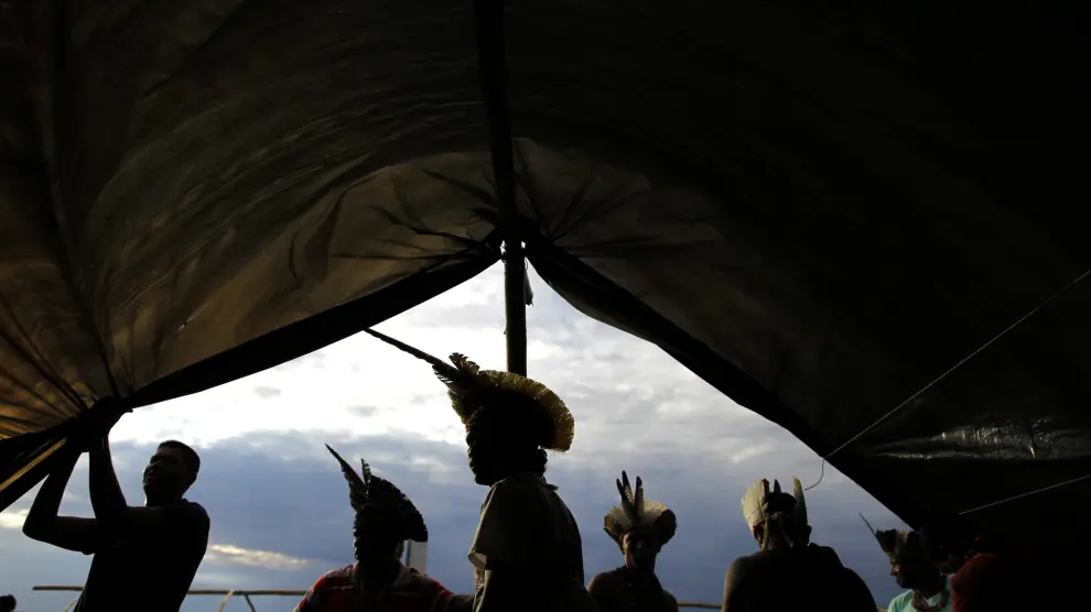 Imagen de un campamento en Brasilia, durante la Semana Nacional de Movilización Indígena.