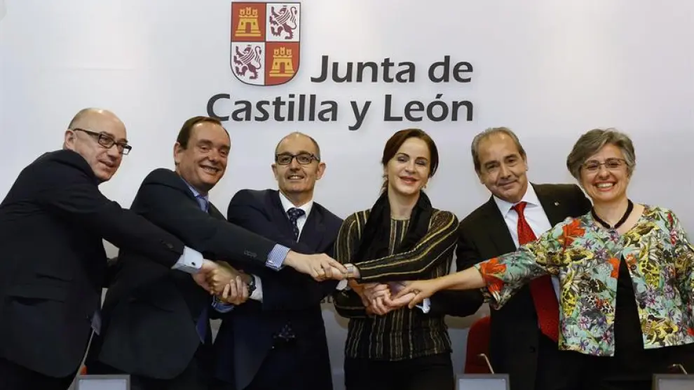 De izda. a dcha. Domingo Barca, Ramón Sobremonte, Pedro Pisonero Pérez, Silvia Clemente, Cipriano García e Isabel Martín Arija
