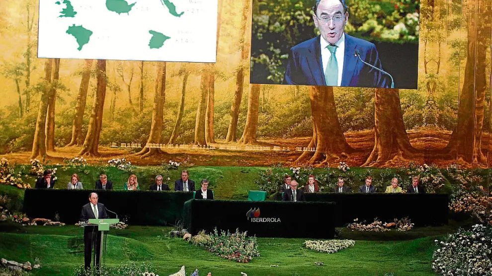 Intervención del presidente de Iberdrola, Ignacio Sánchez Galán, ayer en la junta de accionistas.