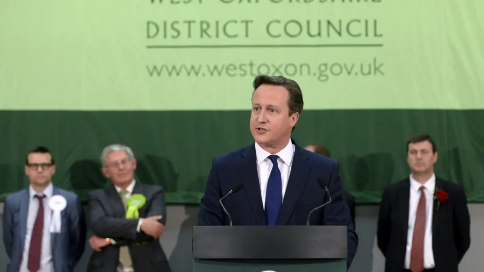 El primer ministro británico, David Cameron, ofrece un discurso en Witney.