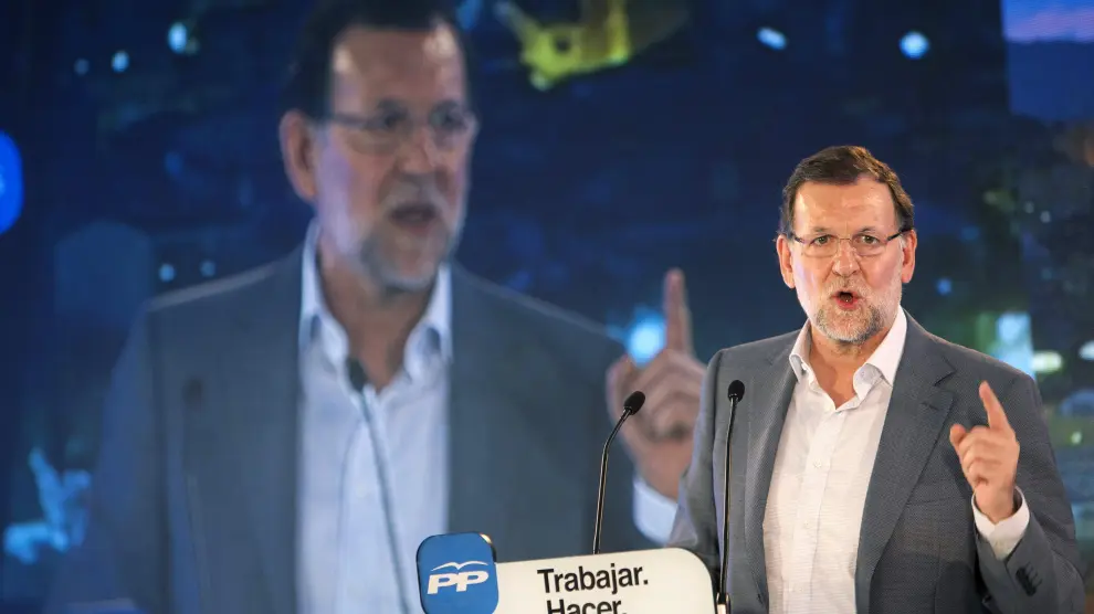 El presidente del Gobierno Mariano Rajoy durante su intervención en el acto electoral en Vigo.