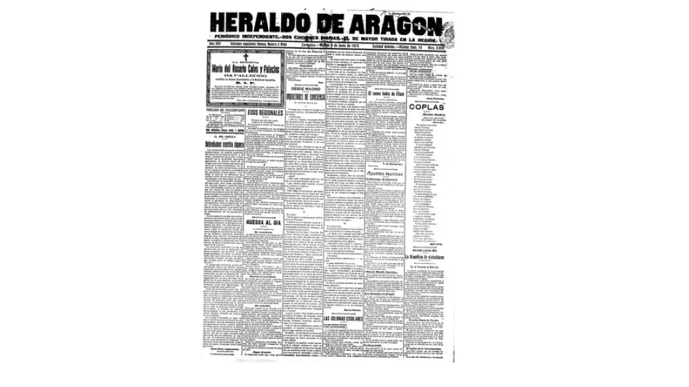 Portada de HERALDO el día 8 de junio de 1915