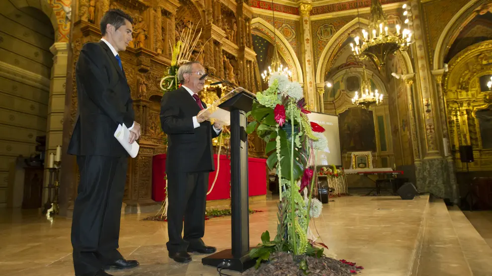 Carlos Méndez, a la izquierda, y Francisco Gómez, al pronunciar el pregón de las fiestas del Ángel en representación de la Soga y Baga.