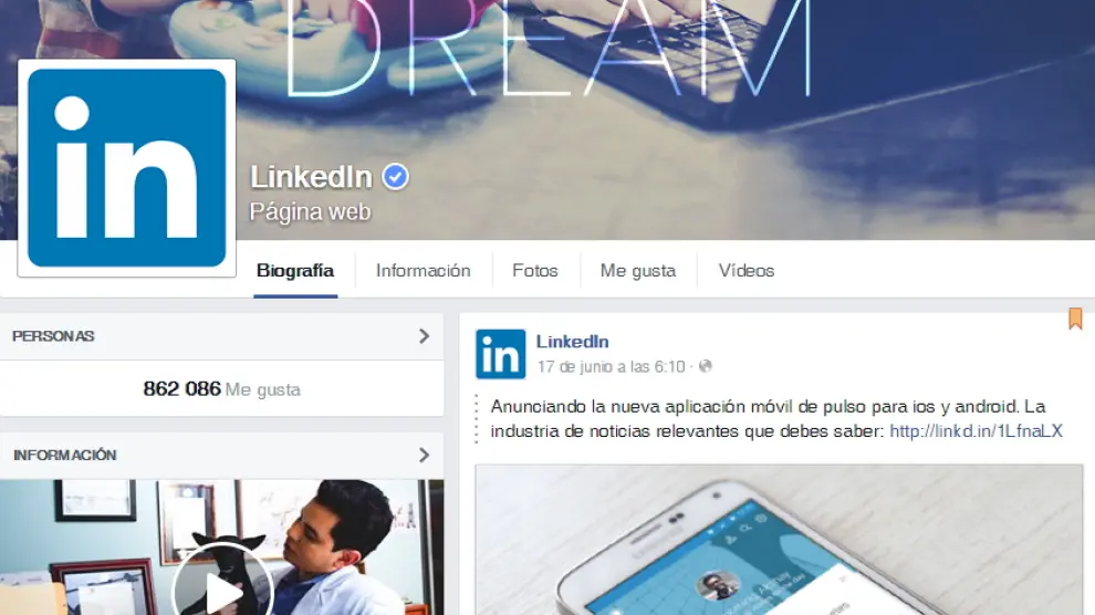 Perfil oficial de Facebook de la red social LinkedIn.