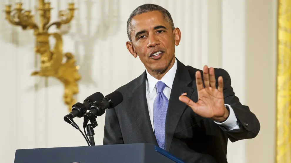 Barack Obama durante una conferencia informativa en la Casa Blanca sobre el pacto con Irán.