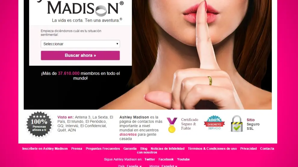 Una imagen de la web de contactos Ashley Madison.