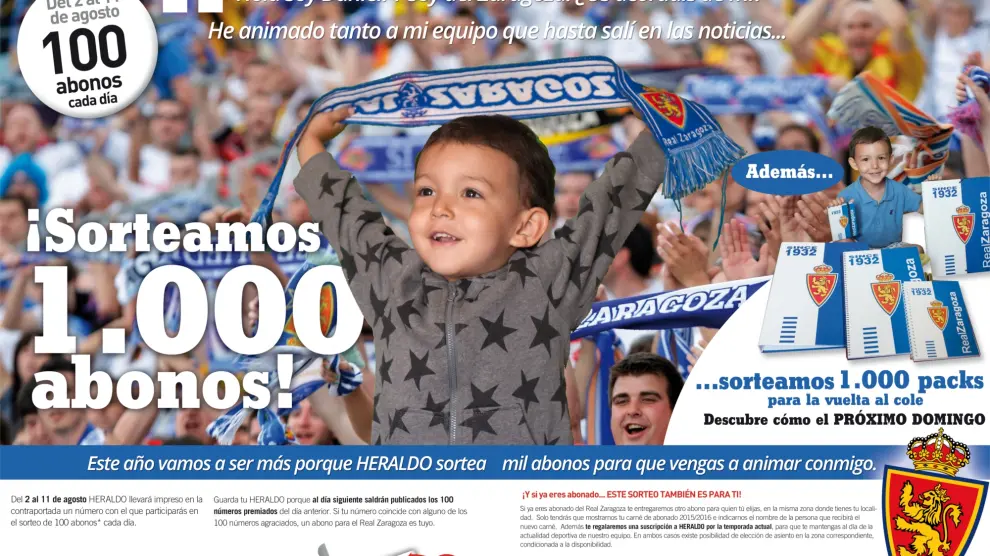 HERALDO sortea 1.000 abonos del Real Zaragoza para la temporada 2015 - 2016