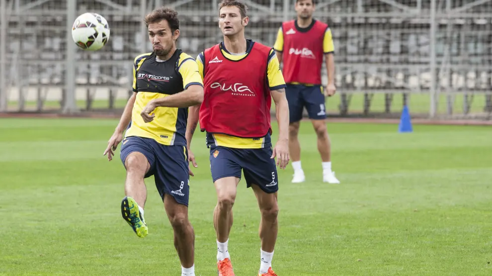 Rubén y Lolo, en un entrenamiento del Real Zaragoza