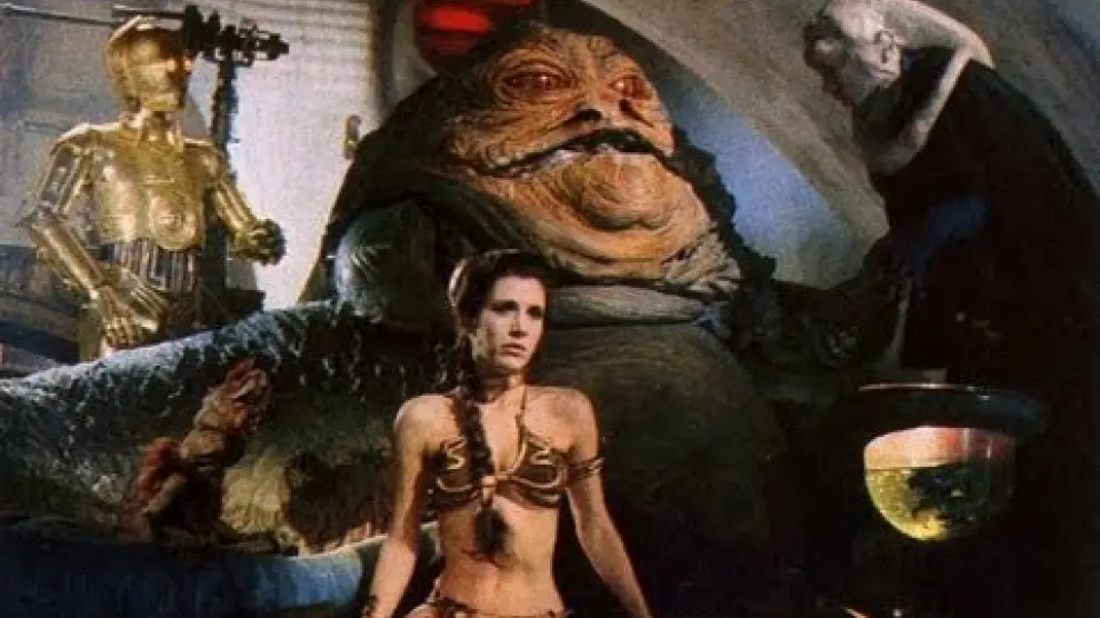 Fotograma de la película 'Star Wars: El retorno del Jedi', con la princesa Leia y su bikini en el centro
