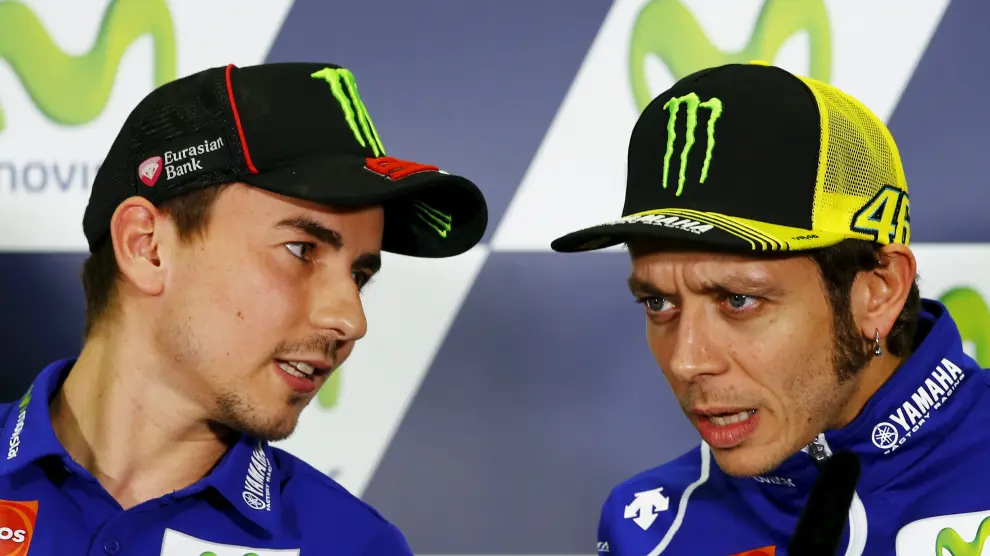 Los pilotos de Moto GP Jorge Lorenzo y Valentino Rossi.