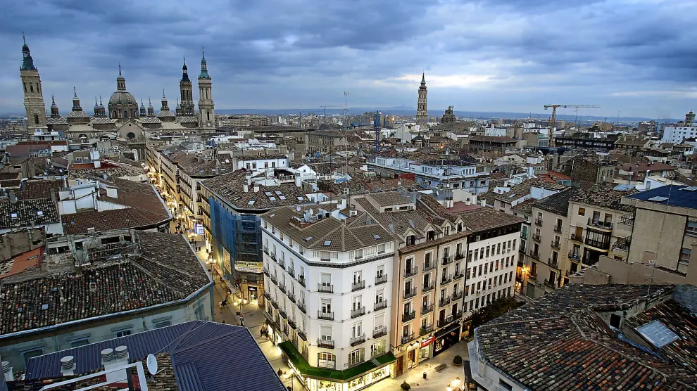 Vistas aéreas del Casco Histórico de Zaragoza.