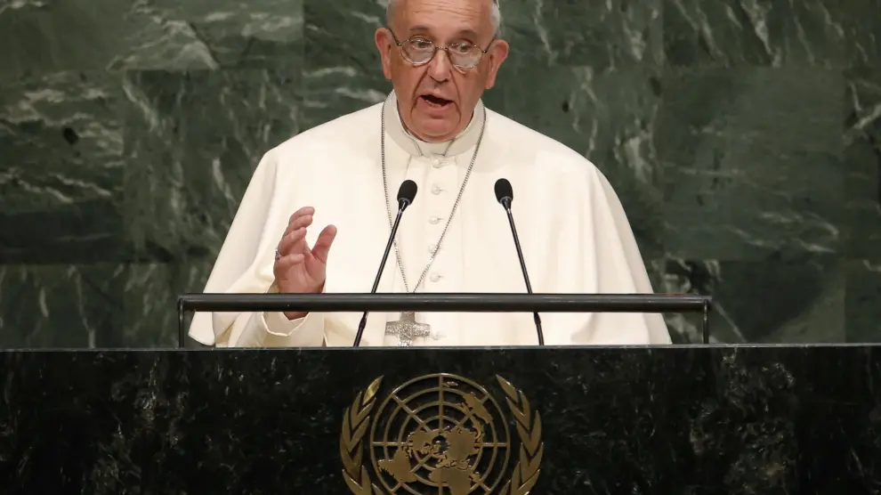El papa Francisco, durante su intervención ante la asamblea de Naciones Unidas.