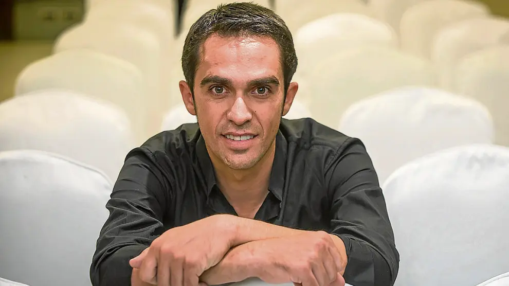 Alberto Contador, en una imagen capturada ayer en la capital aragonesa.