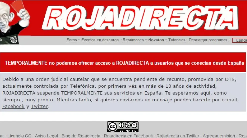 Rojadirecta acata el cierre cautelar de la web que decretó el juzgado coruñés
