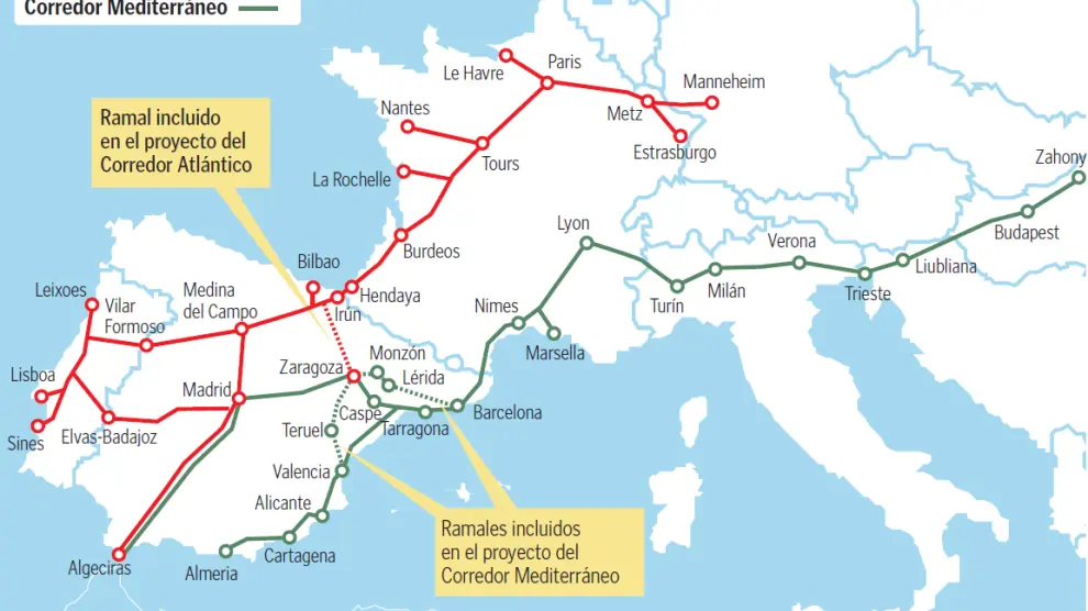 El eje Atlántico extiende su línea para mercancías desde Zaragoza hasta Bilbao