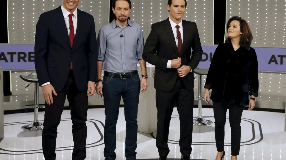 Los representantes de PSOE, Ciudadanos, Podemos y PP en el  anterior debate a cuatro
