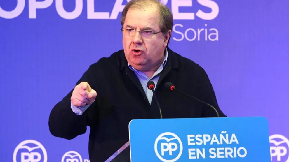El presidente de la Junta de Castilla y León, Juan Vicente Herrera, durante su intervención en el mitin del PP celebrado en Soria