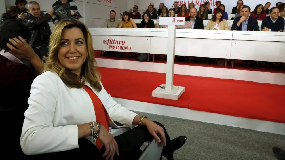 Susana Díaz durante un encuentro del partido Socialista en Madrid el que estuvo Pedro Sánchez.