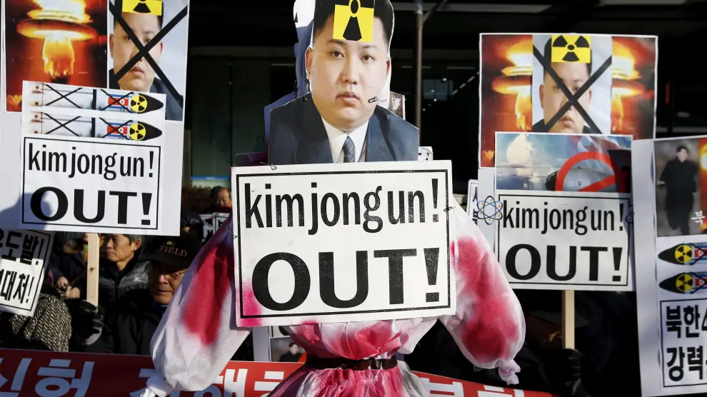 Una manifestación en Corea del Sur en contra de Kim Jong Un