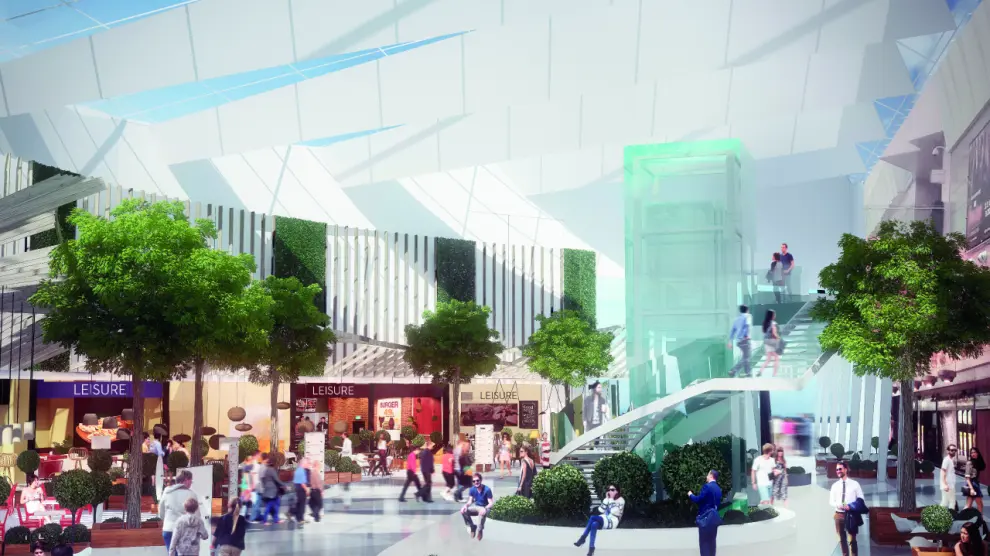El proyecto básico presentado al Ayuntamiento de Zaragoza respeta el actual reparto de espacios del centro comercial.