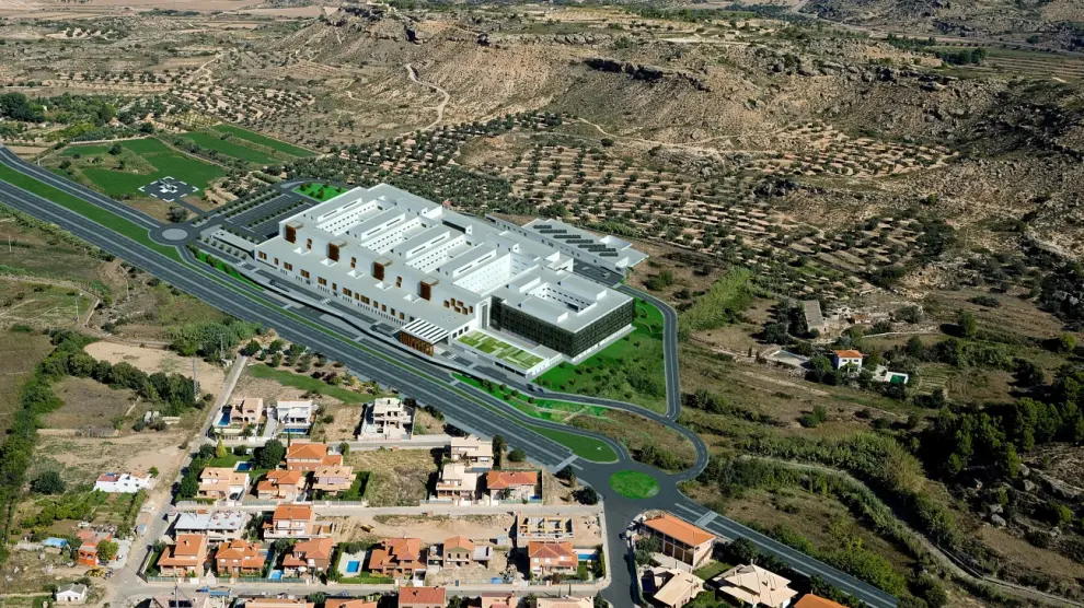 Recreación virtual del futuro hospital de Alcañiz.