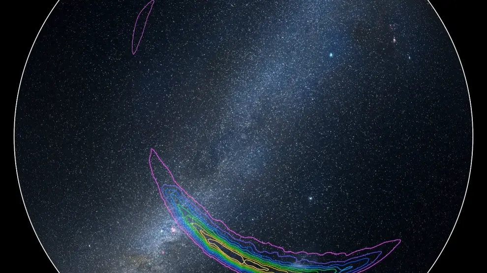 Mapa celeste del hemisferio sur con la localización aproximada de la fuente de las ondas gravitacionales detectadas el 14 de septiembre por Ligo.